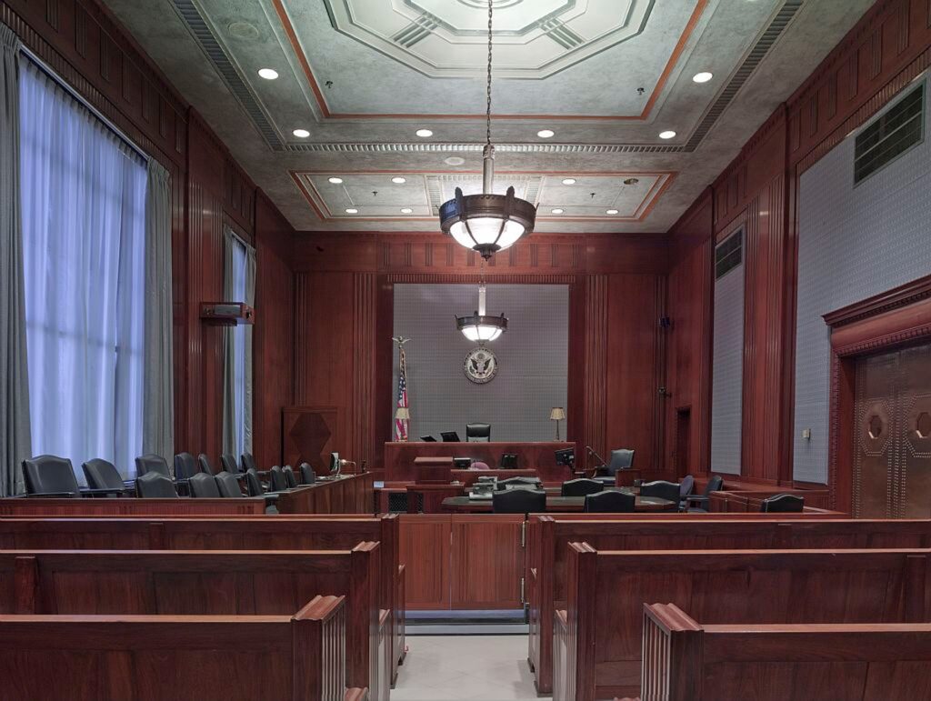 Photo of a courtroom in Chicago, Illinois featured on the Reviews page of S.T. Allen Law, P.C. - A Top 100 Trial Attorney Shay T. Allen S.T. Allen Law, P.C. | Address: 314 N Loomis St #G2, Chicago, IL 60607 | Number: +17089600113 | Website: attorneyshaytallen.com | courtroom, chicago, illinois, jury, benches, attorney, shay t. allen, s.t. allen law p.c.